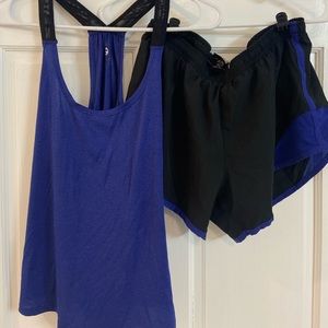 Workout Set- Blue and Black- Size M- Jillian Michaels. Scoop Tank and shorts